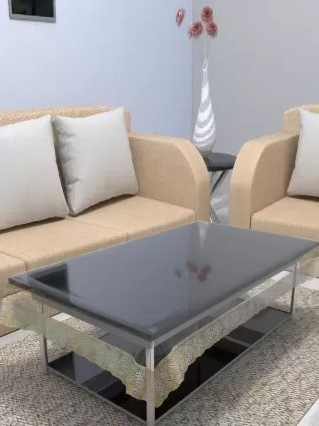 

LooMantha Transparent and GoldToned 4-Seater Table Cover