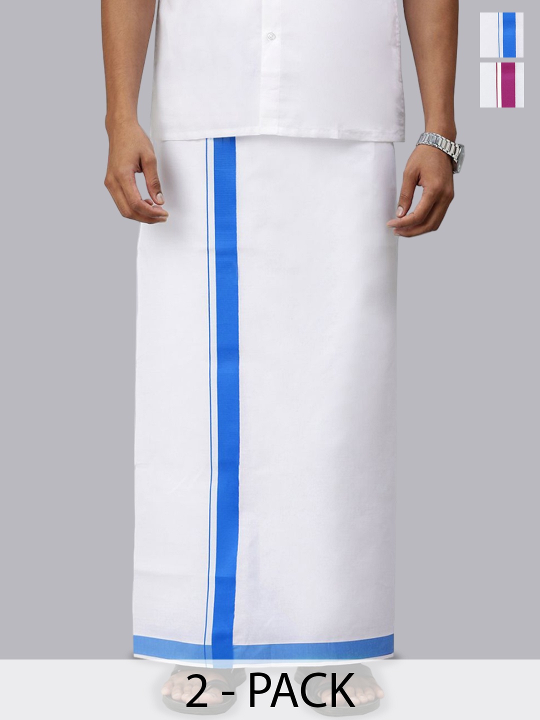 

Ramraj Pack of 2 Men Solid Border Dhoti, White