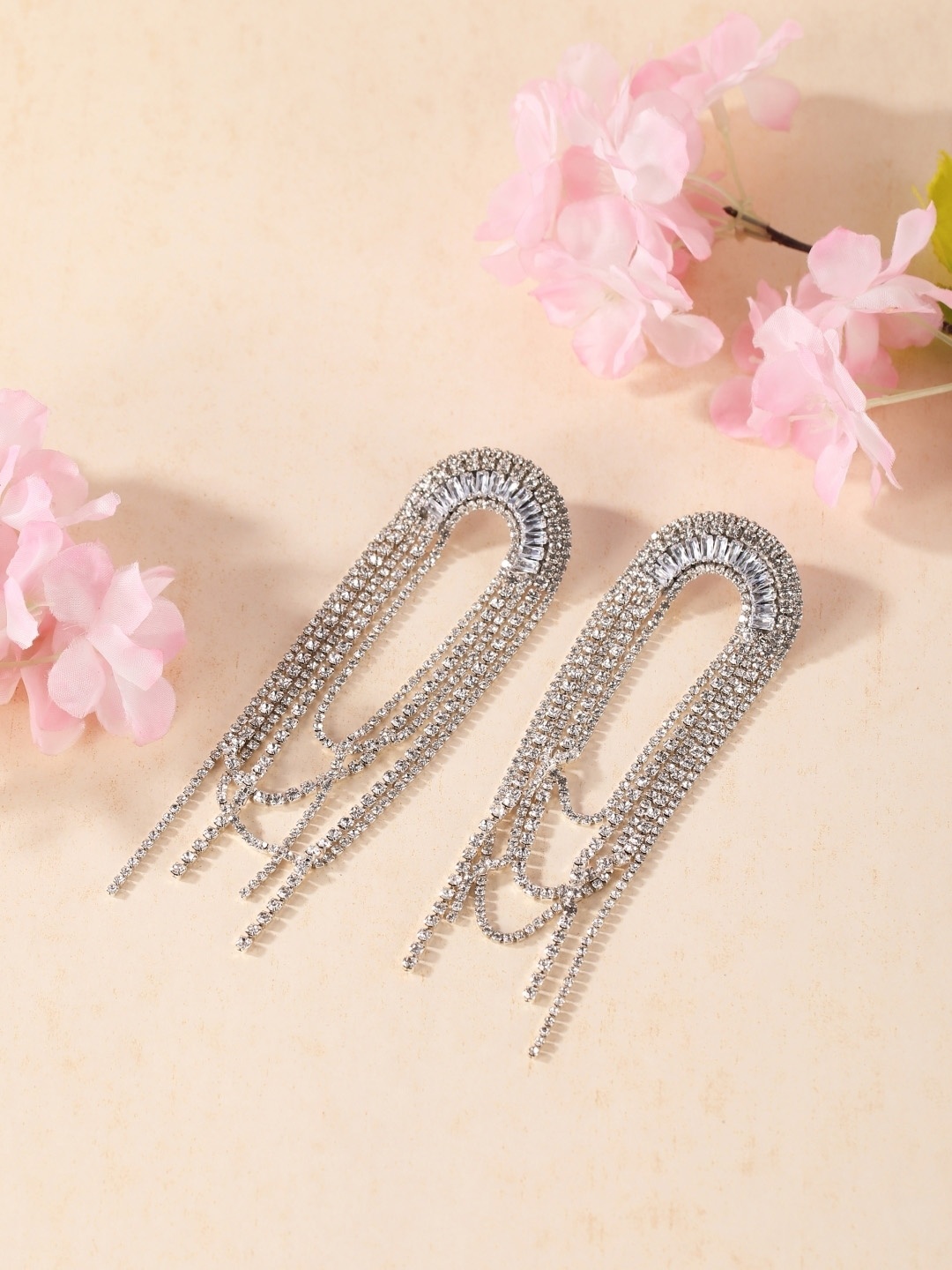 

KPOP Silver-Plated Rhinestone Studded Contemporary Drop Earrings