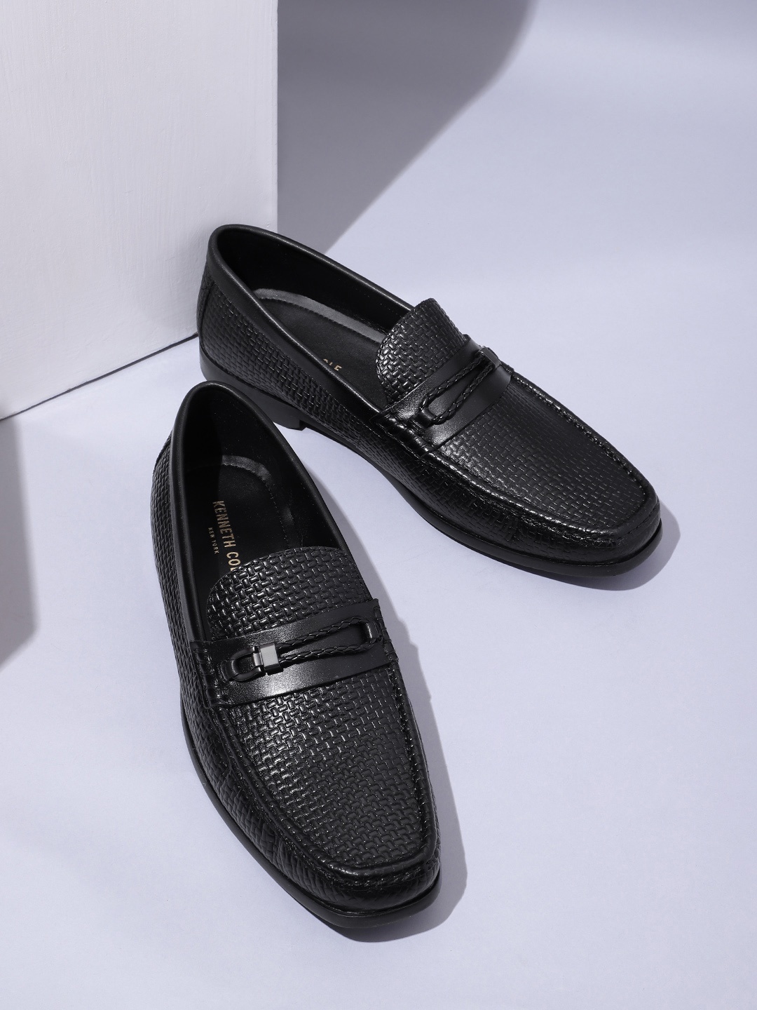 

Kenneth Cole Men Leather Textured Horsebit Loafers, Black