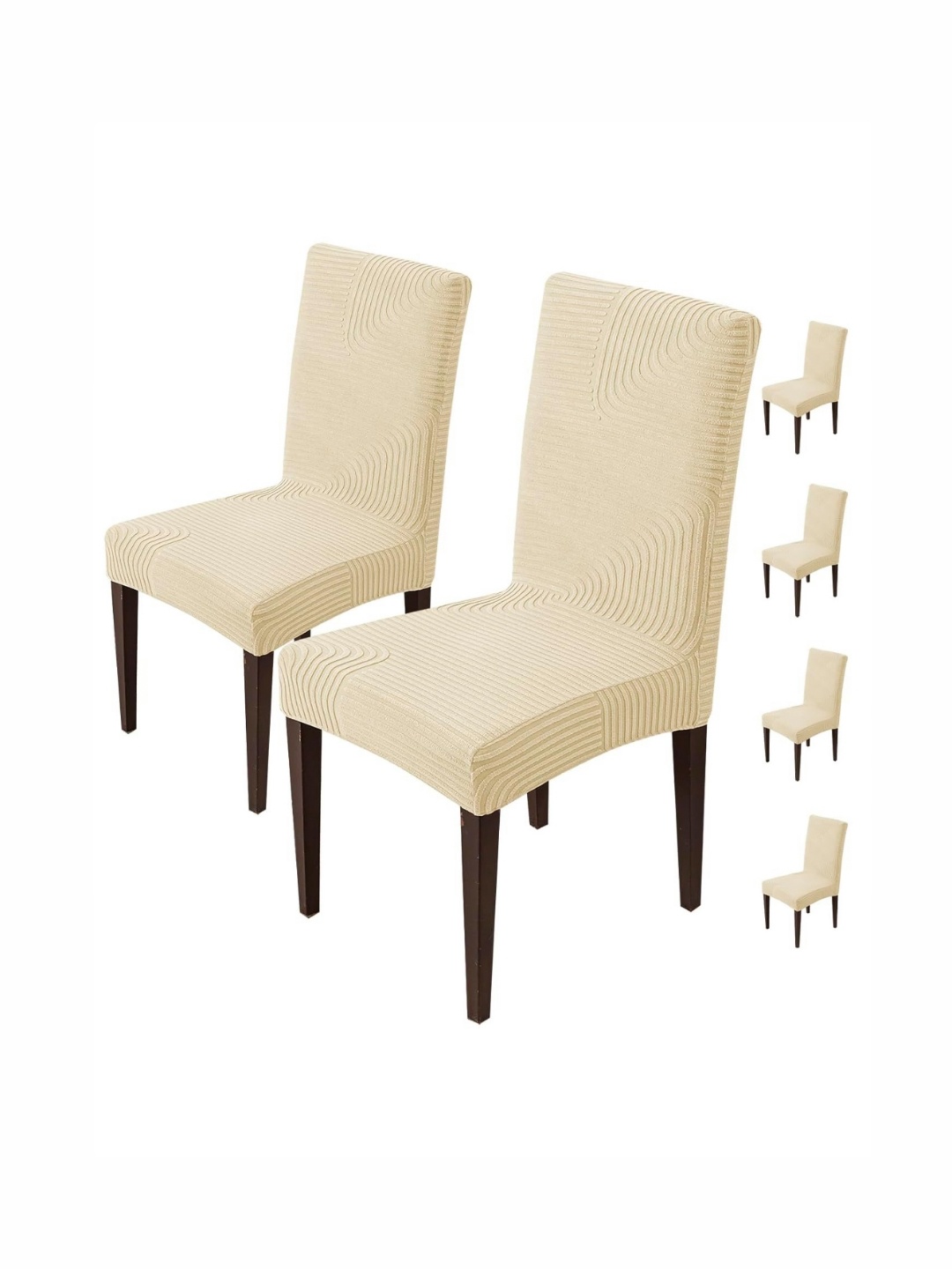 

HOUSE OF QUIRK Cream Coloured 6 Pieces Striped Jacquard Stretchable Chair Covers