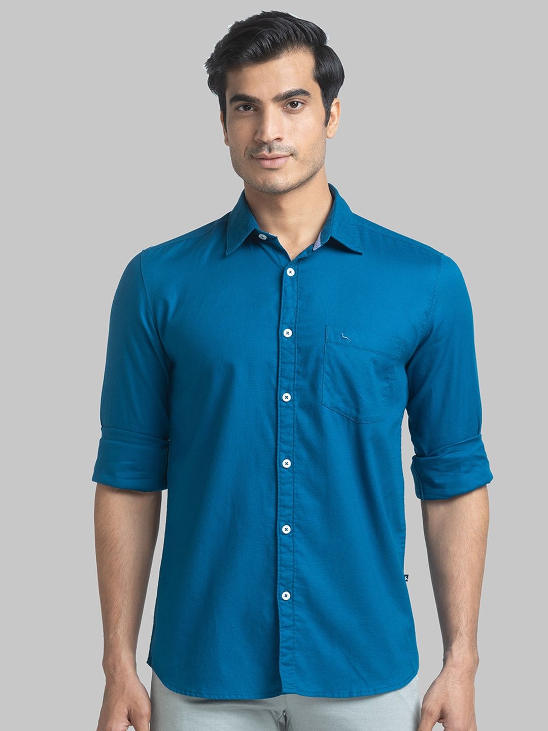 

Parx Men Cutaway Collar Solid Cotton Slim Fit Casual Shirt, Blue