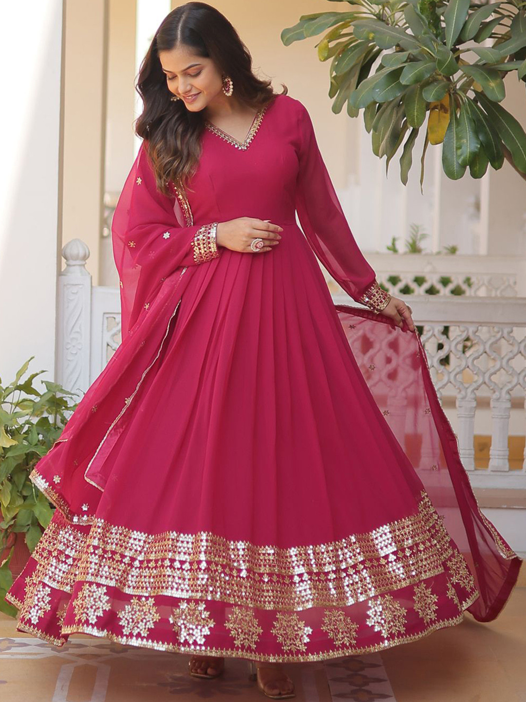 

KALINI Women Ethnic Motifs Embroidered Regular Sequinned Kurta with Pyjamas & With Dupatta, Pink