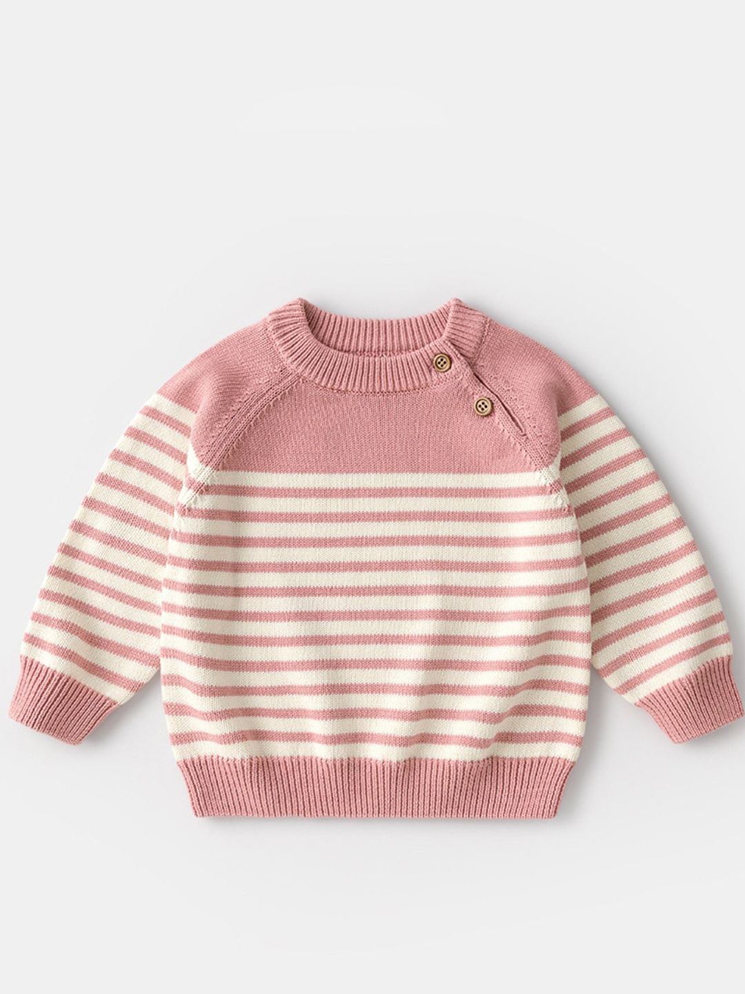 

LULU & SKY Girls Striped Round Neck Organic Cotton Pullover Sweatshirt, Pink