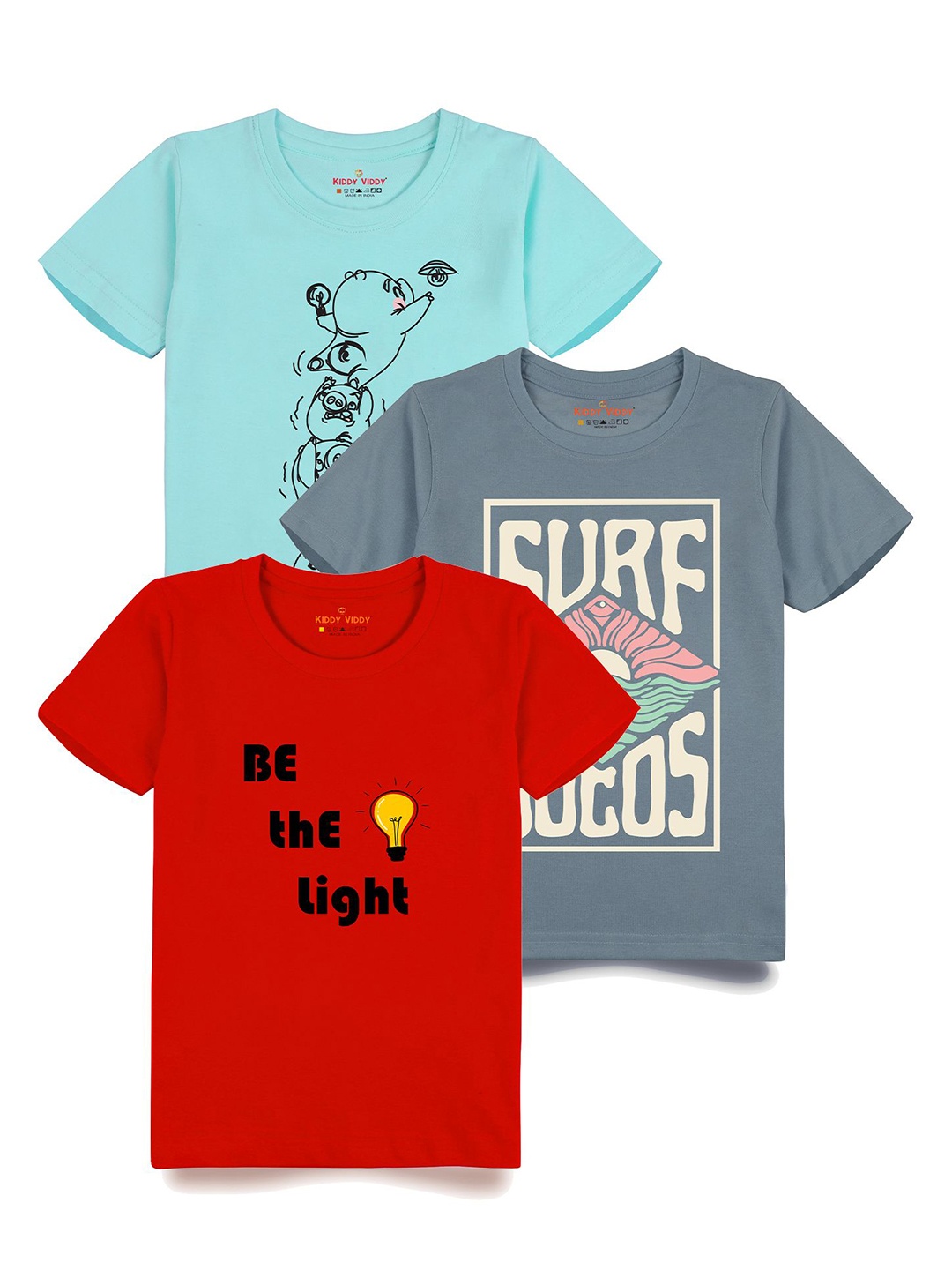 

AUSK Boys Pack Of 3 Graphic Printed Round Neck Cotton T-shirts, Blue