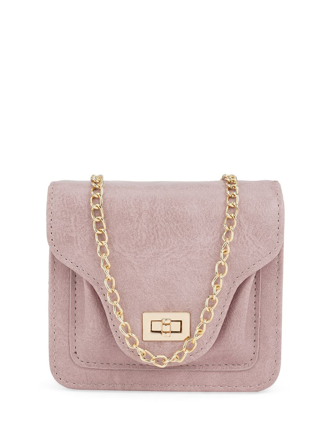 

Globus Women Textured Twistlock Small Square Party Sling Bag With Detachable Chain Strap, Pink