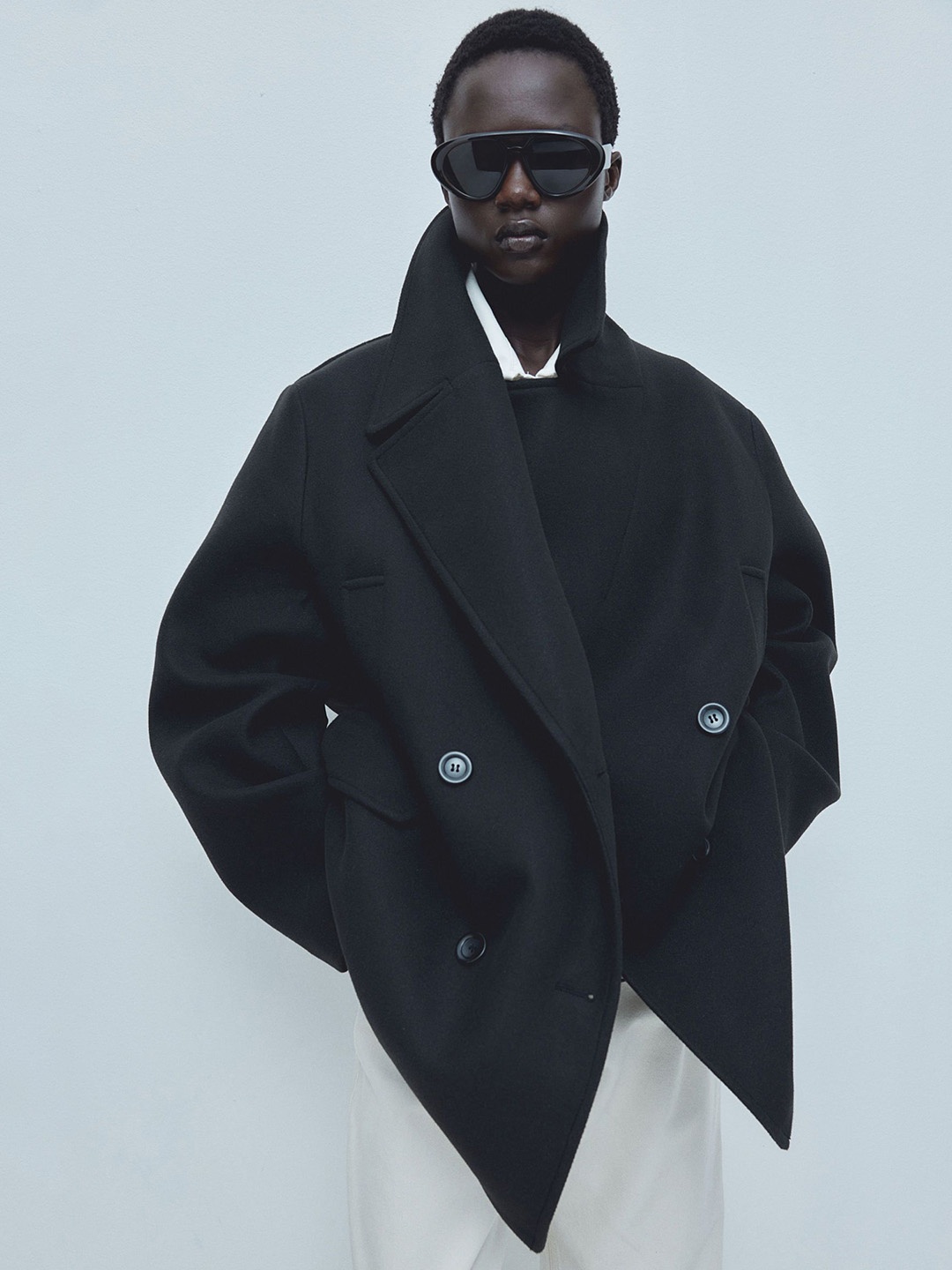 

H&M Long Sleeve Pea coat, Black