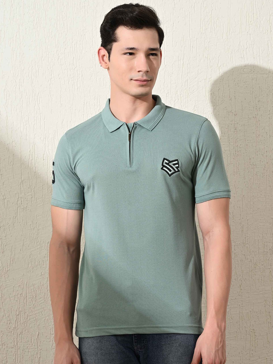 

STARFOX Men Solid Polo Collar Cotton T-shirt, Green
