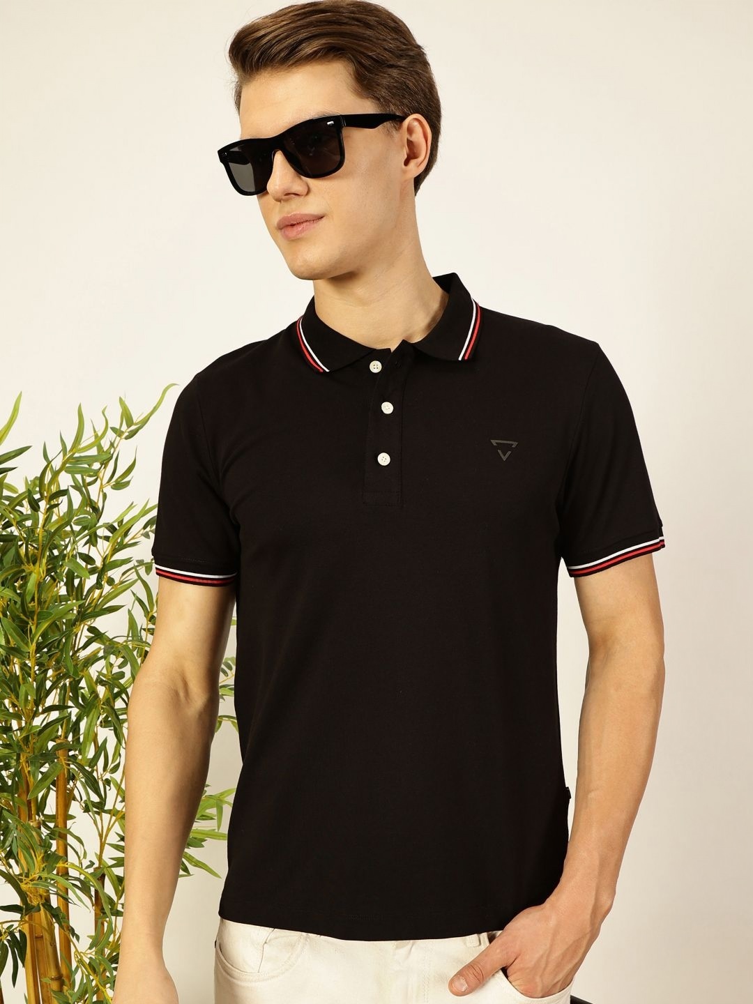 

Thomas Scott Men Solid Polo Collar Cotton T-shirt, Black