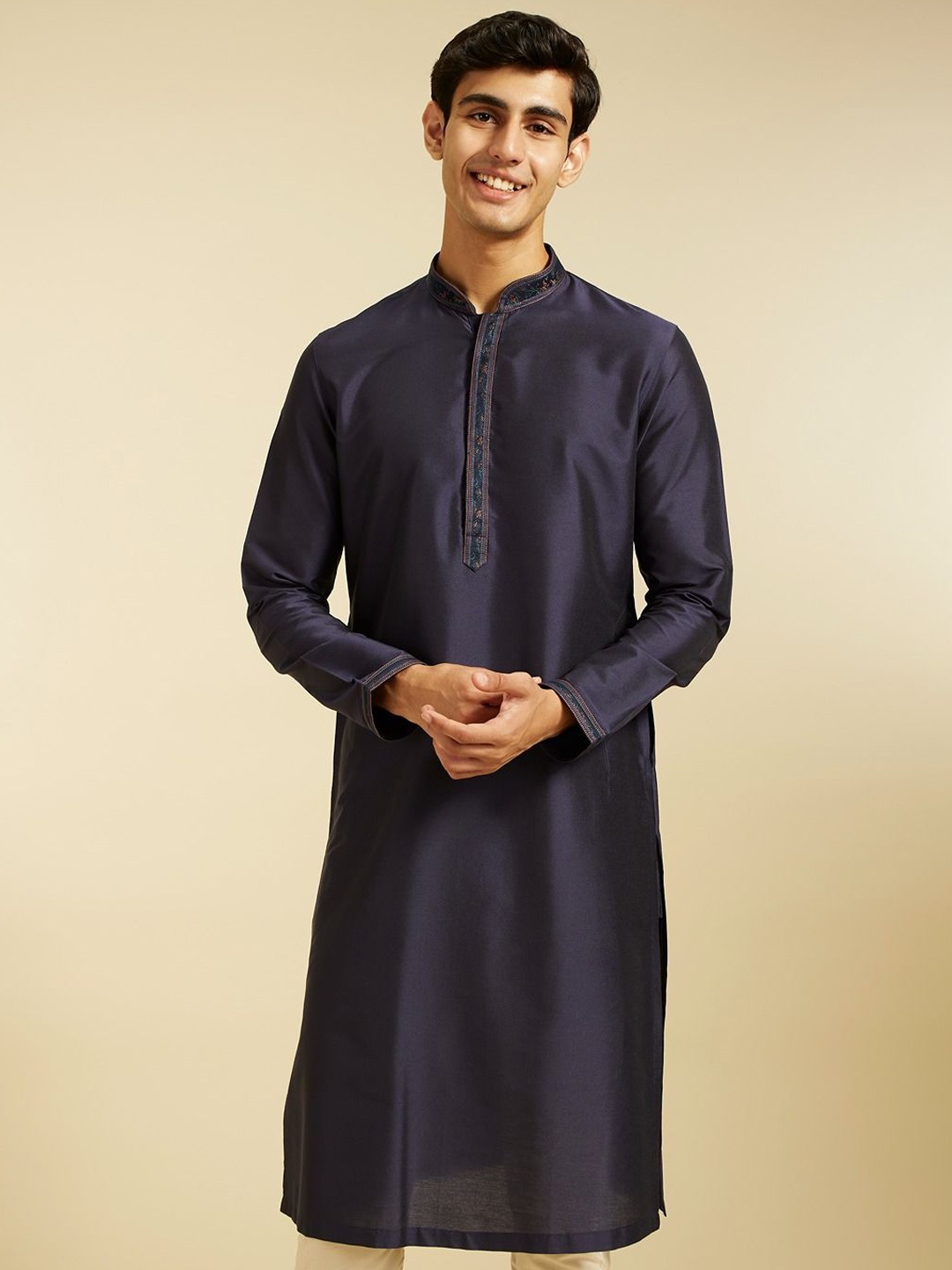 

Diwas by Manyavar Mandarin Collar Straight Kurta, Blue