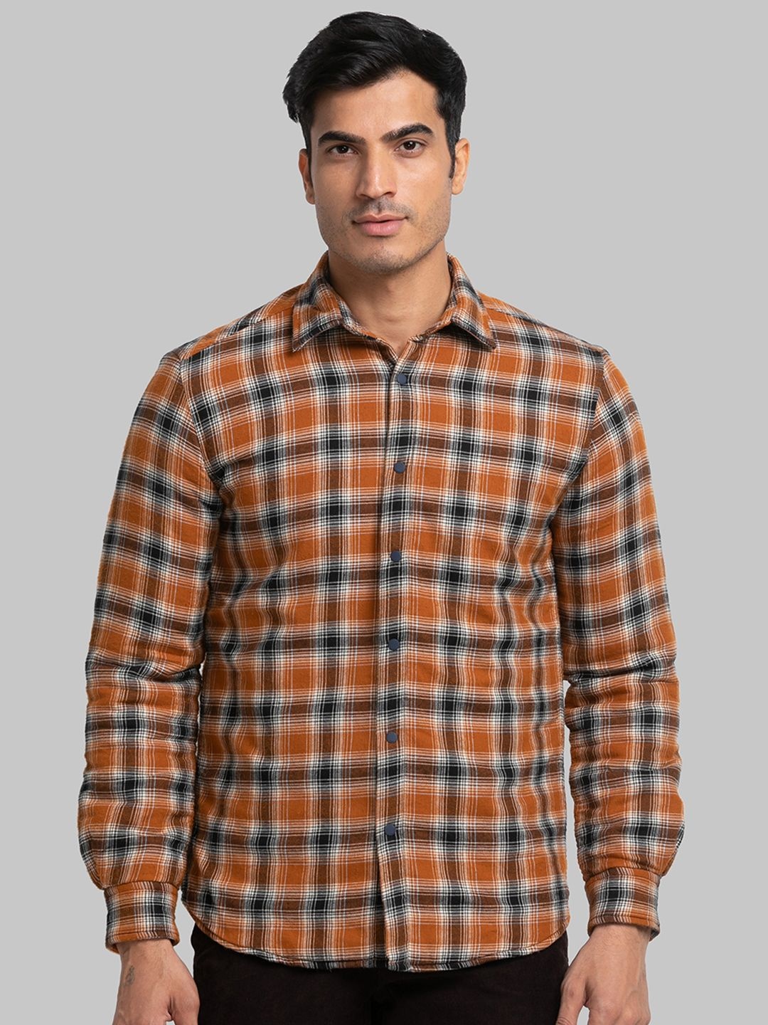 

Parx Men Cutaway Collar Checked Cotton Slim Fit Casual Shirt, Brown