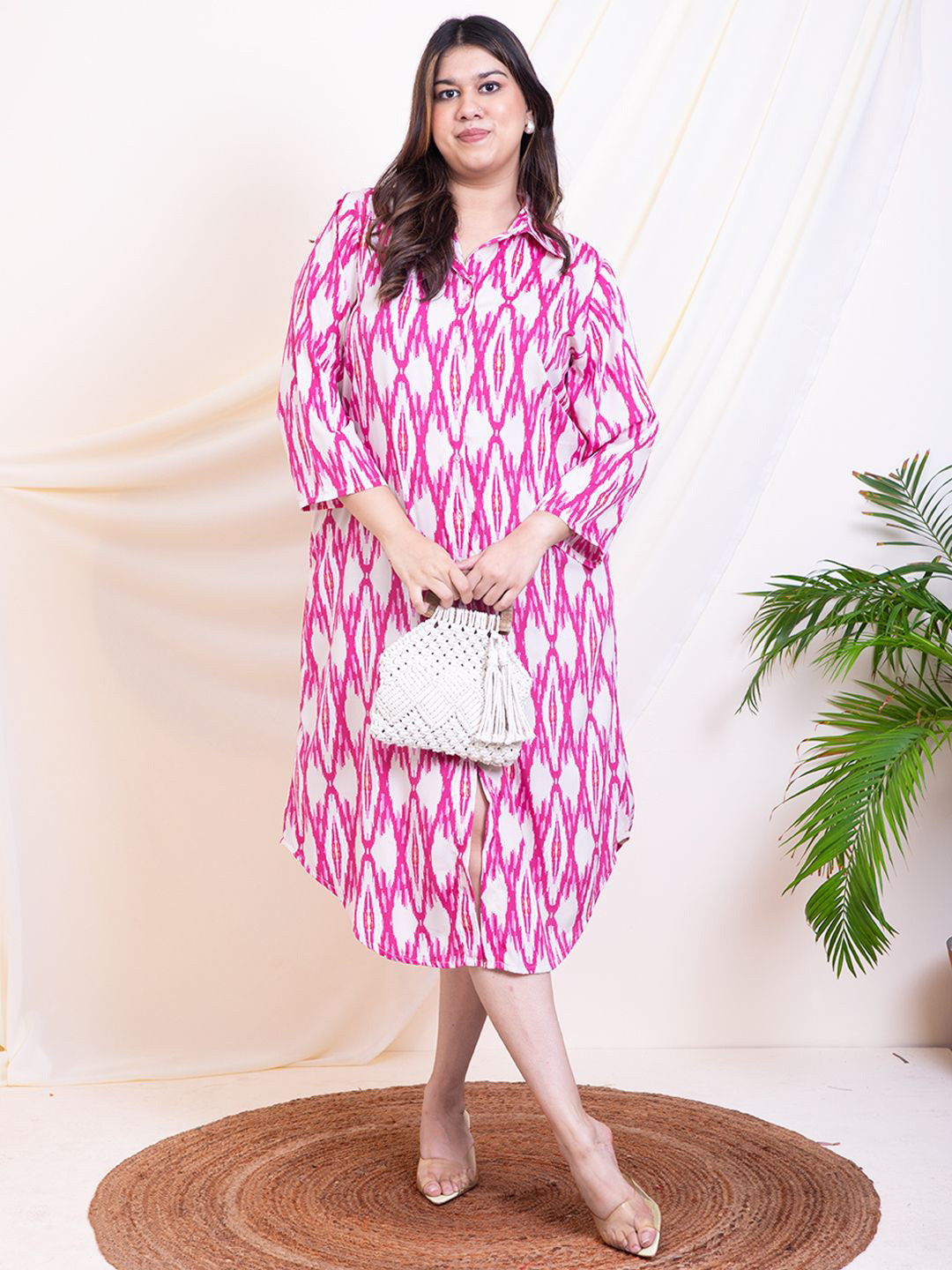 

DEEBACO Women Geometric Printed Shirt Midi Dress, Lavender