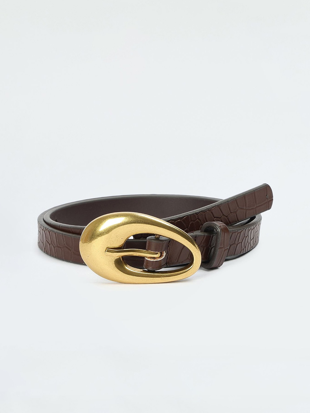 

max Women Textured Tang Closure Casual Belt, Brown