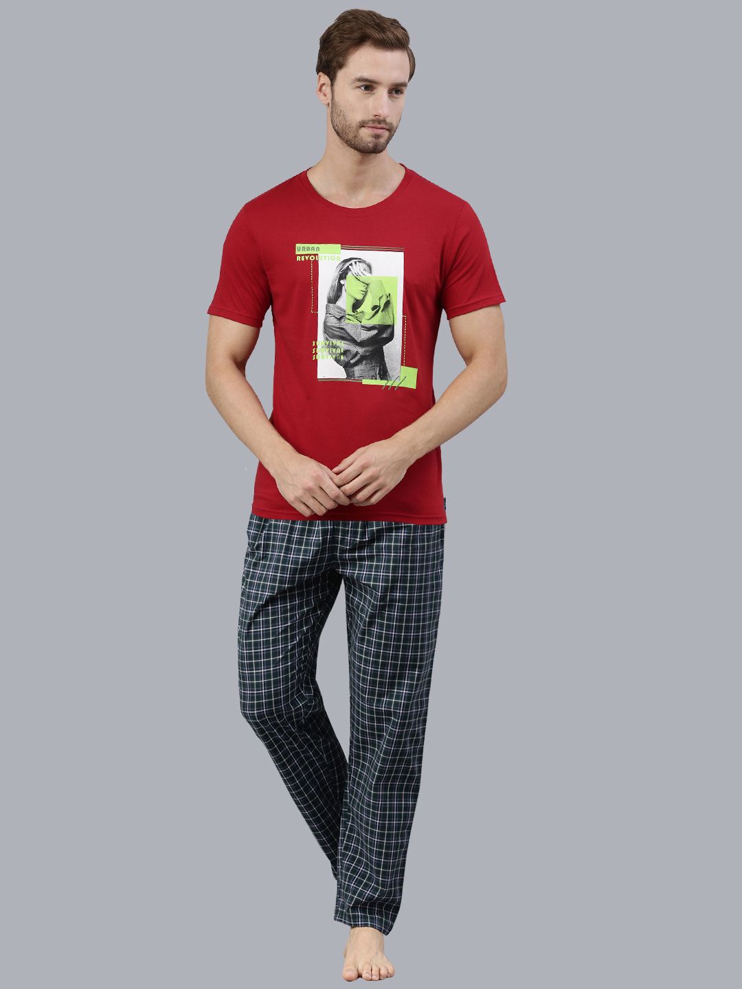 

Joven Men Printed Night suit, Red