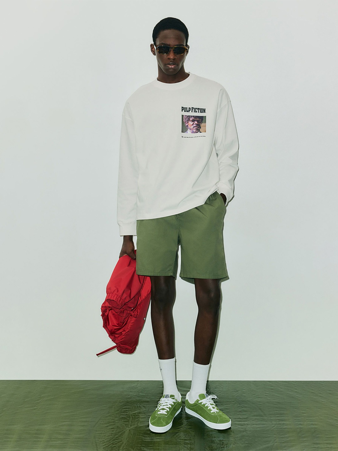 

H&M Oversized Fit Printed Jersey Top, Off white