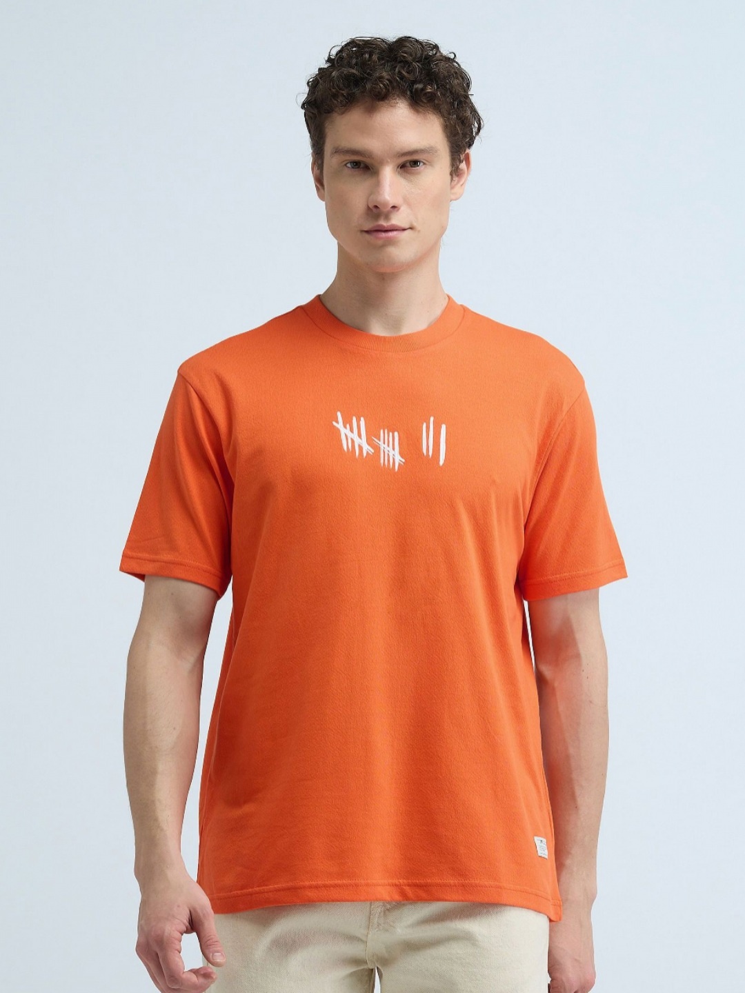 

Flying Machine Men Abstract Printed Round Neck Cotton T-shirt, Orange