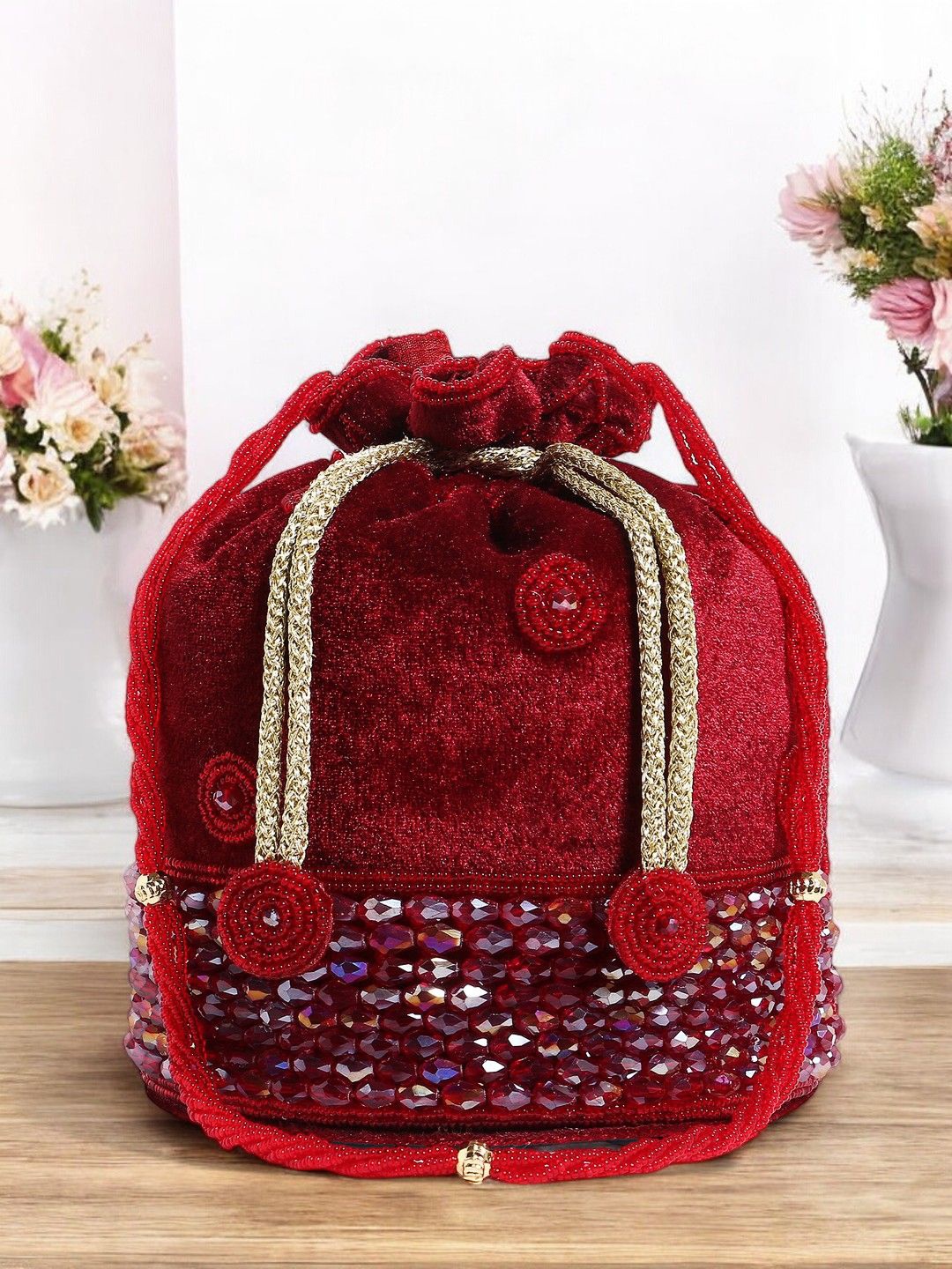 

Exotic Embellished Potli Clutch, Maroon