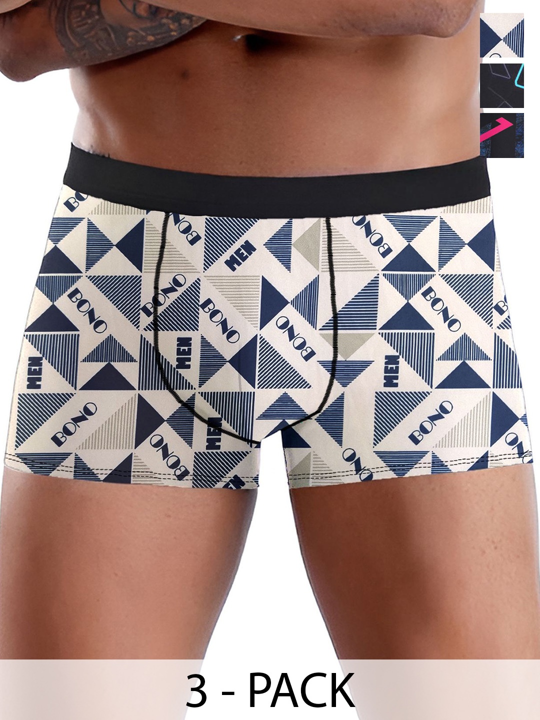 

DISPENSER Men Pack Of 3 Printed Breathability TrunksV13-C7-C5-C6-M, Beige