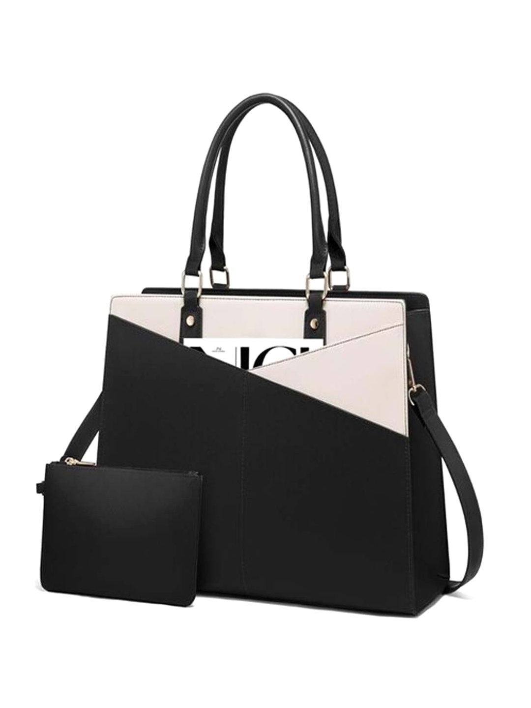 

LA ELLORE Women Leather Structured Handheld Bag, Black