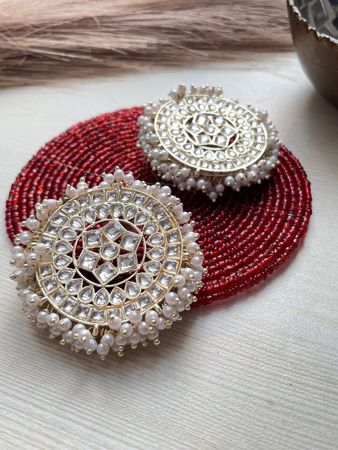 

ISHKAARA Gold-Plated Pearl Beaded Circular Studs