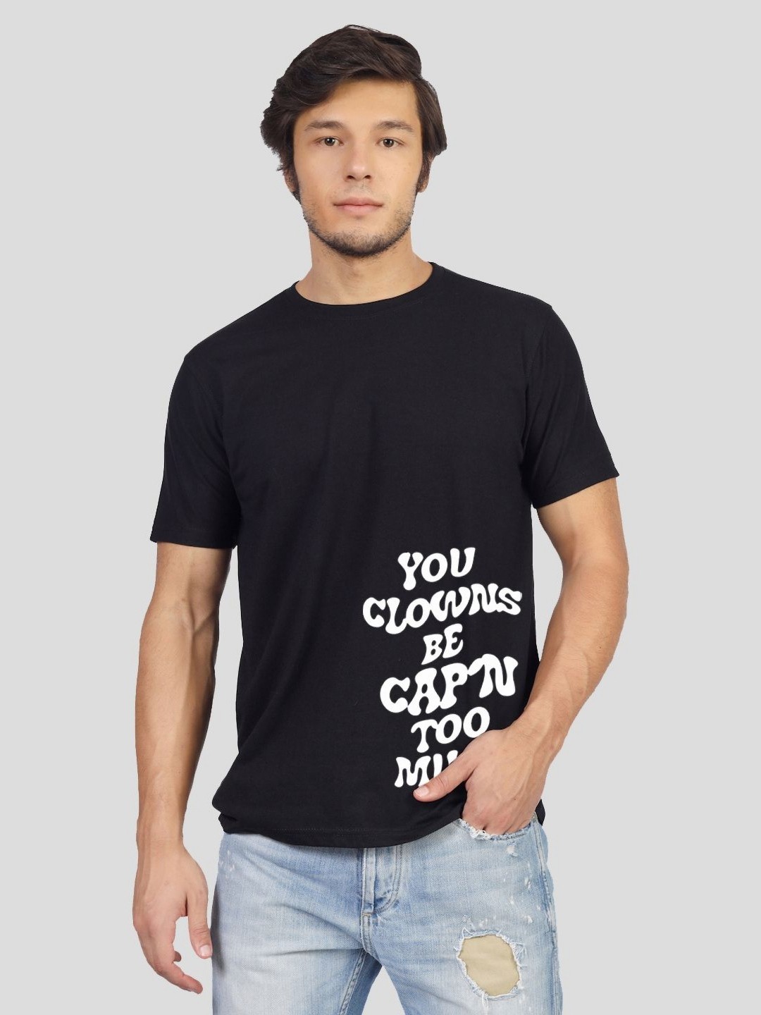 

Greylongg Men Graphic Printed Round Neck Cotton T-shirt, Black