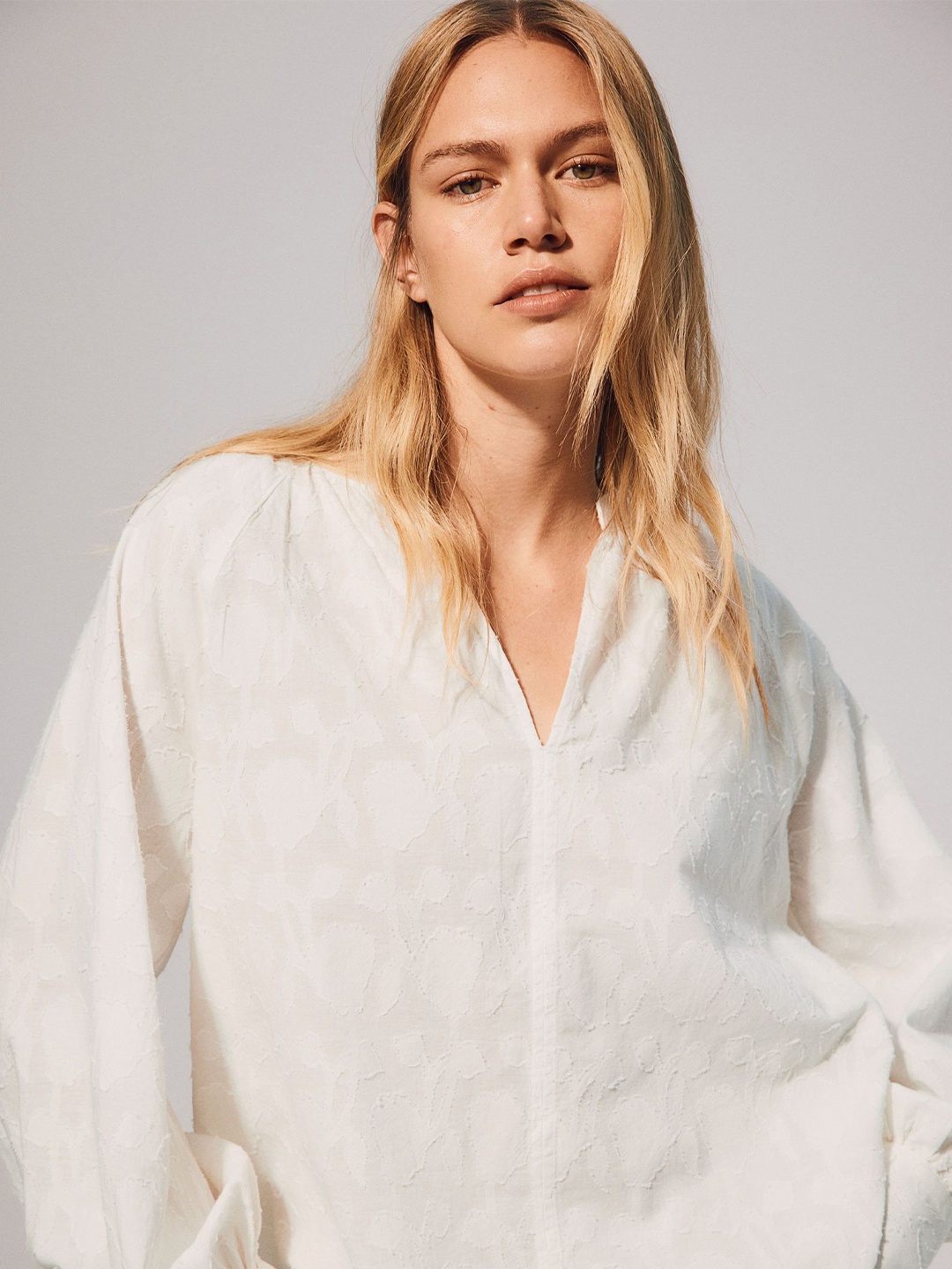 

H&M Jacquard-Weave Blouse, White