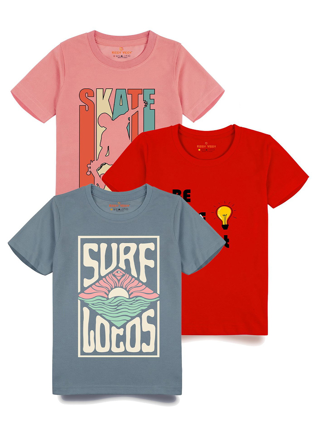 

AUSK Boys Pack Of 3 Graphic Printed Round Neck Cotton T-shirts, Blue