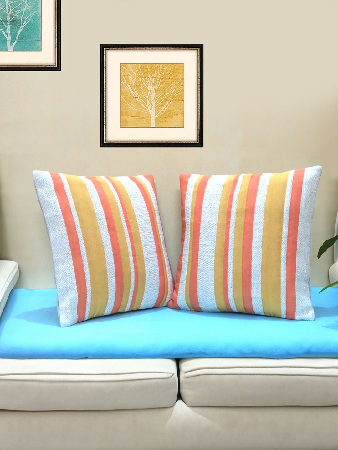

Mid July Home Yellow & White 2 Pieces Striped Square Cushion Covers