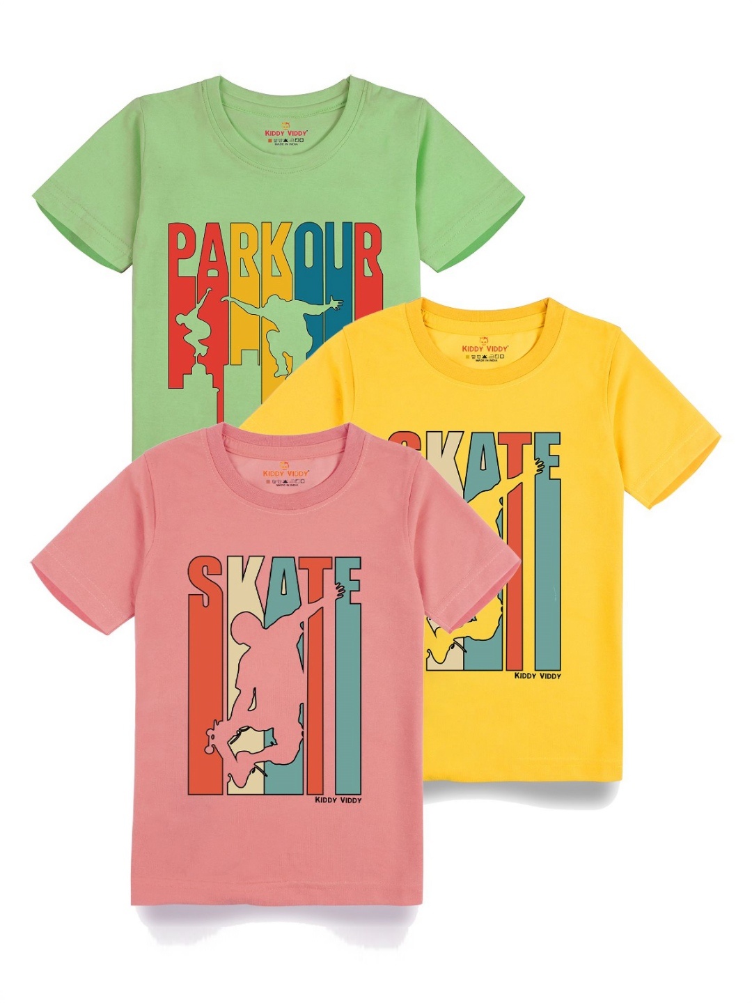 

AUSK Boys Pack Of 3 Graphic Printed Round Neck Cotton T-shirts, Yellow