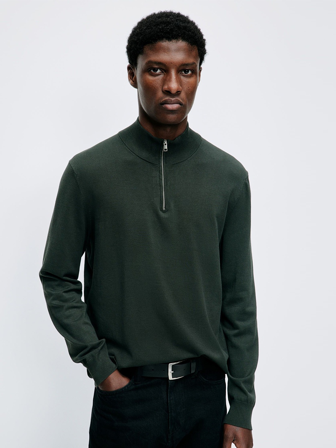 

H&M Slim Fit Zip-Top Jumper, Green