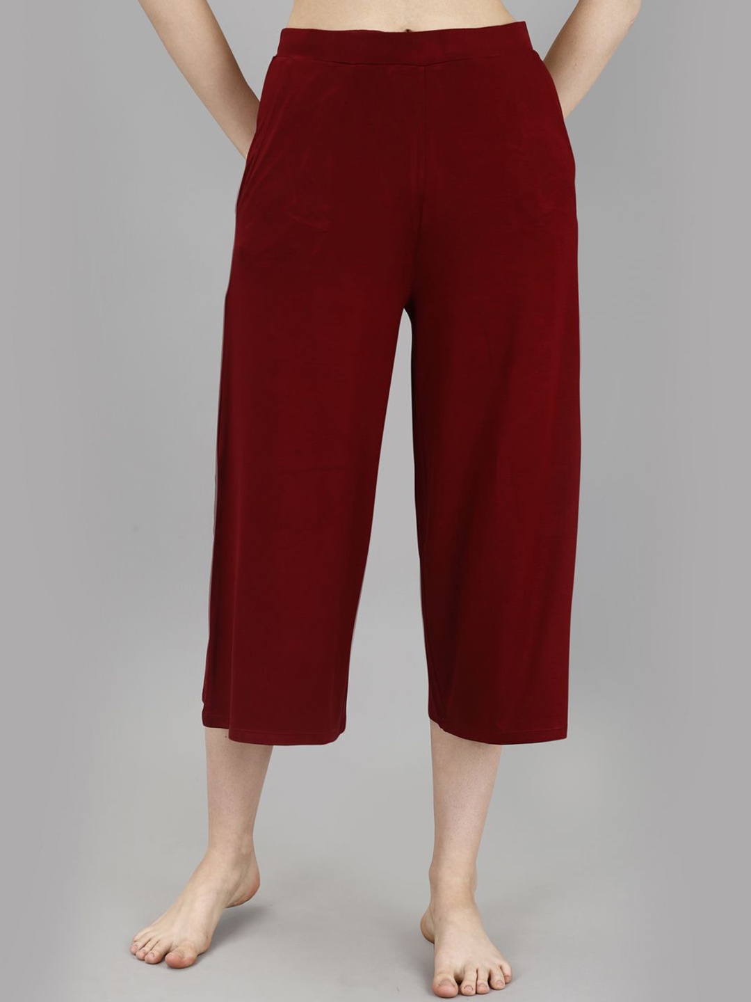 

Soie Pluse Size Women Mid-Rise Flared Lounge Pants, Maroon