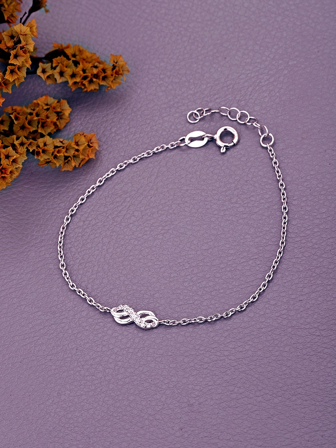 

Sangria 925 Sterling Silver Rhodium Plated with CZ Infinity Charm Bracelet