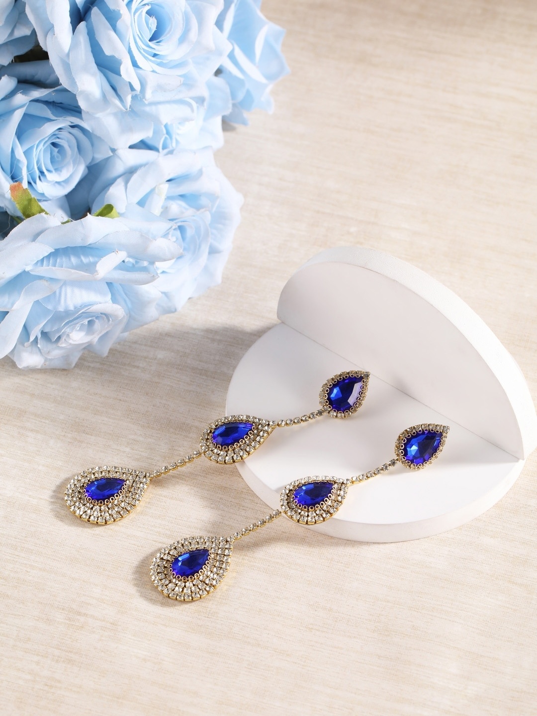 

KPOP Gold-Plated Rhinestone Studded Contemporary Drop Earrings