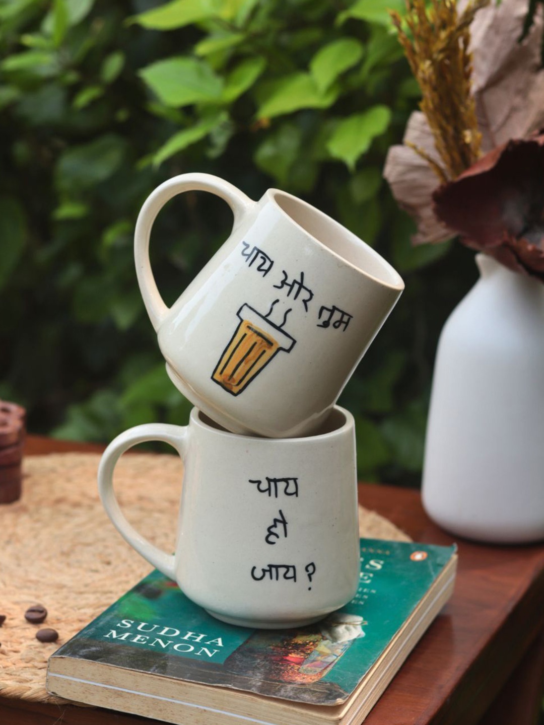 

WEAVING HOMES White & Yellow 2 Pieces Typography Printed Ceramic Glossy Mugs 250ml