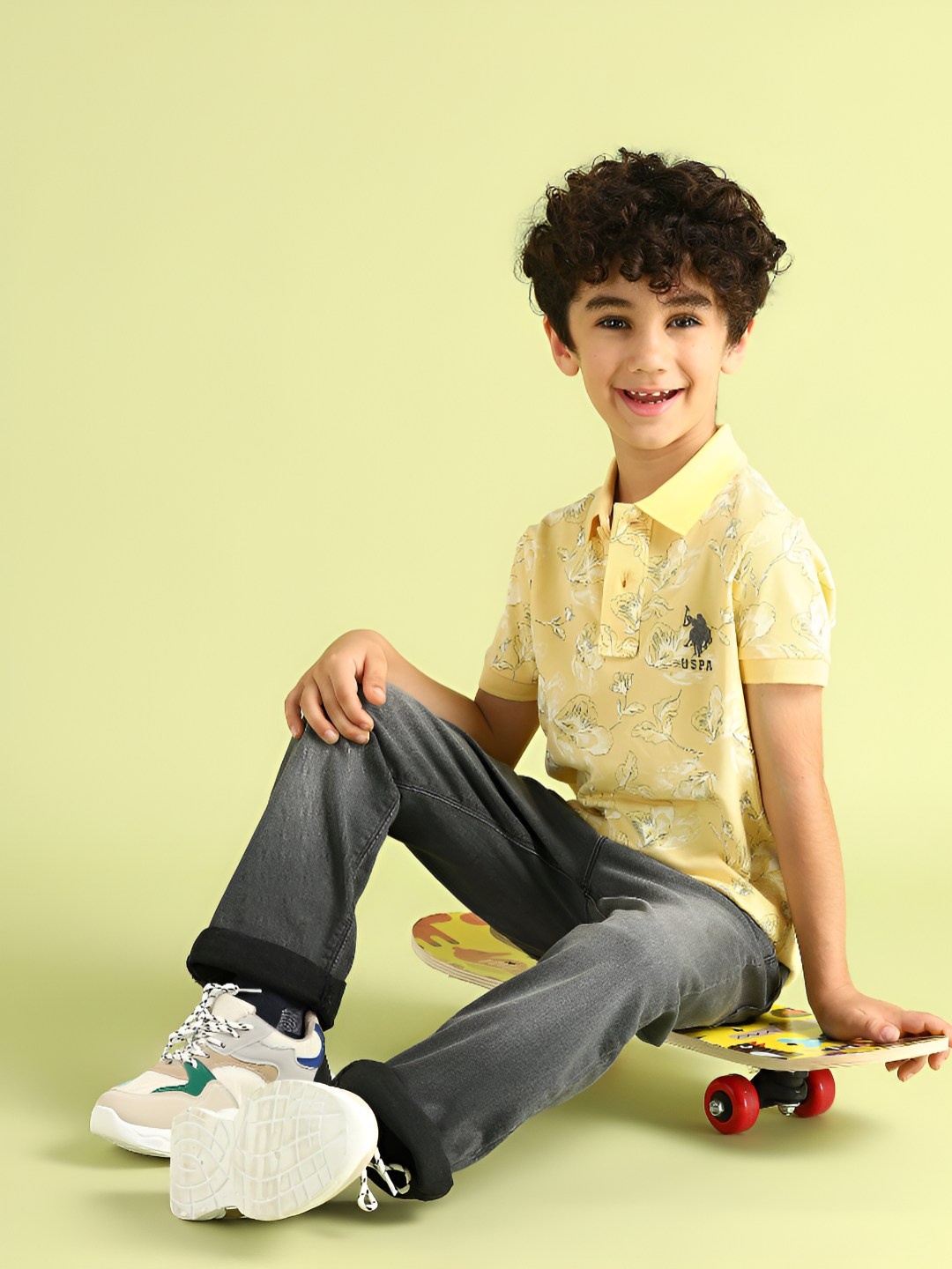 

U.S. Polo Assn. Kids Boys Floral Printed Polo Collar Cotton T-shirt, Yellow