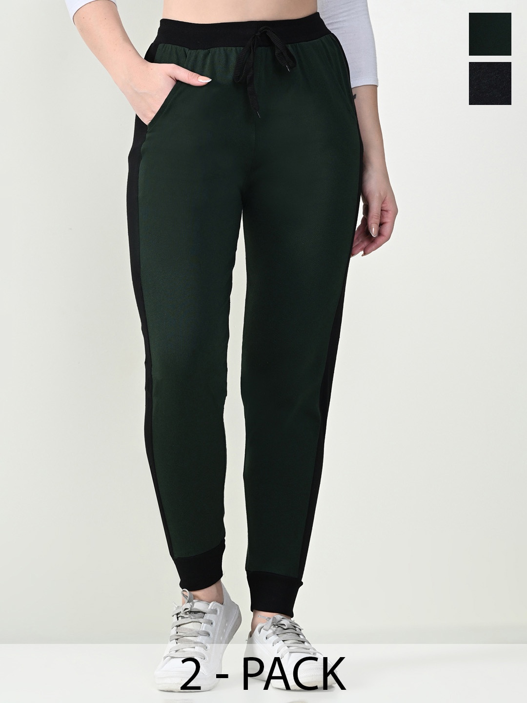 

BAESD Women Pack of 2 Cotton Mid-Rise Joggers, Green