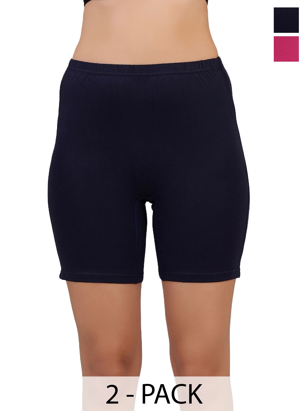 

SELFCARE Women Pack of 2 Sports Shorts, Navy blue