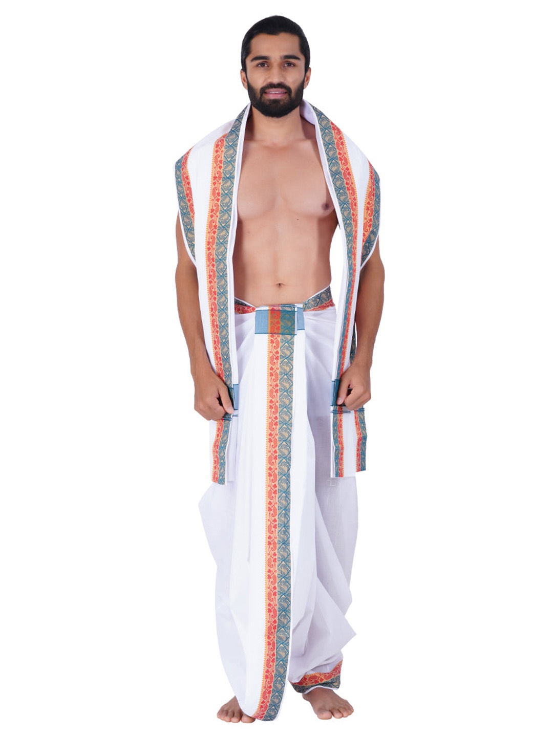 

Ramraj Men Traditional Panchakacham with Angavastram, White