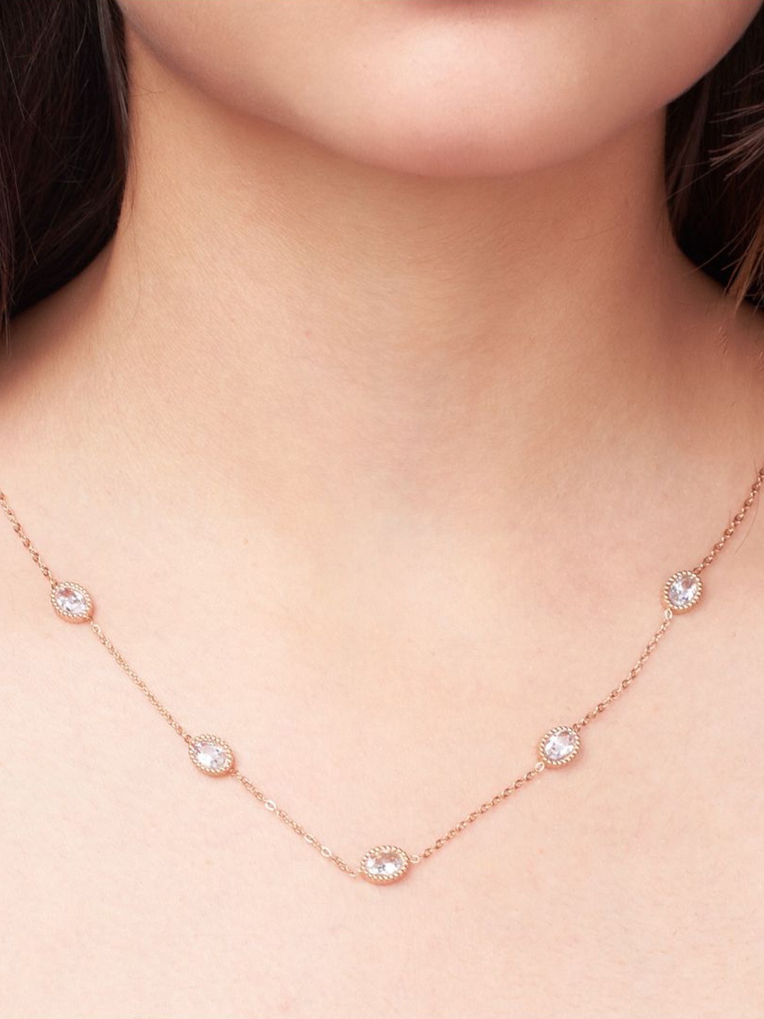 

SALTY Stainless Steel Stone Studded Necklace, Rose gold