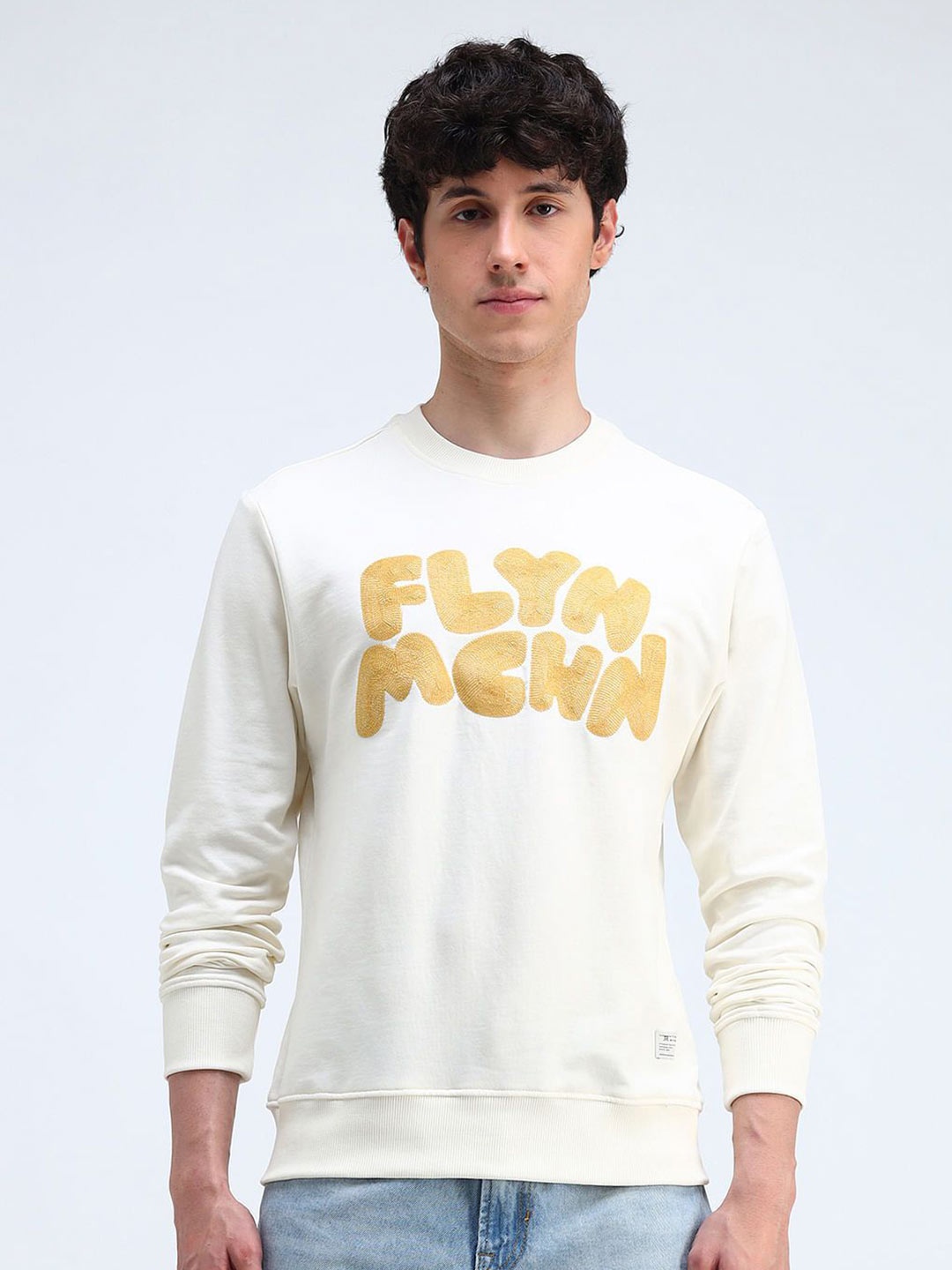 

Flying Machine Men Typography Printed Round Neck Cotton Pullover Sweatshirt, White