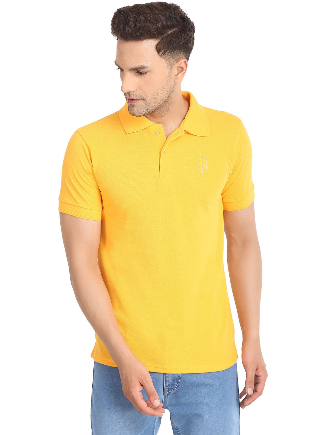 

BLUEFICUS Men Dri-FIT Solid Polo Collar Cotton T-shirt, Yellow