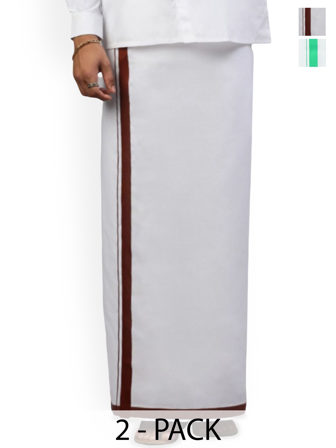 

Ramraj Pack of 2 Men Solid Border Dhoti, White