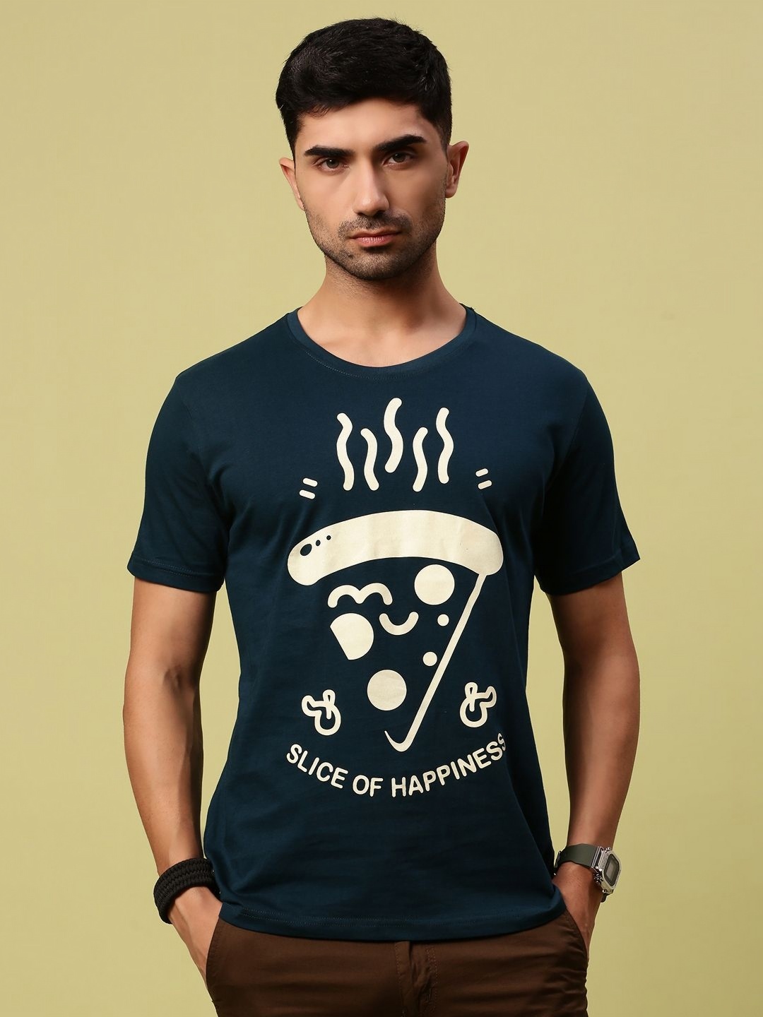 

Urban Dog Men Graphic Printed Round Neck Cotton T-shirt, Navy blue
