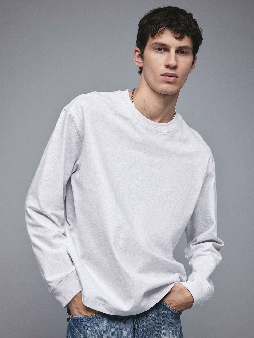 

H&M Loose Fit Cotton Jersey Top, Grey