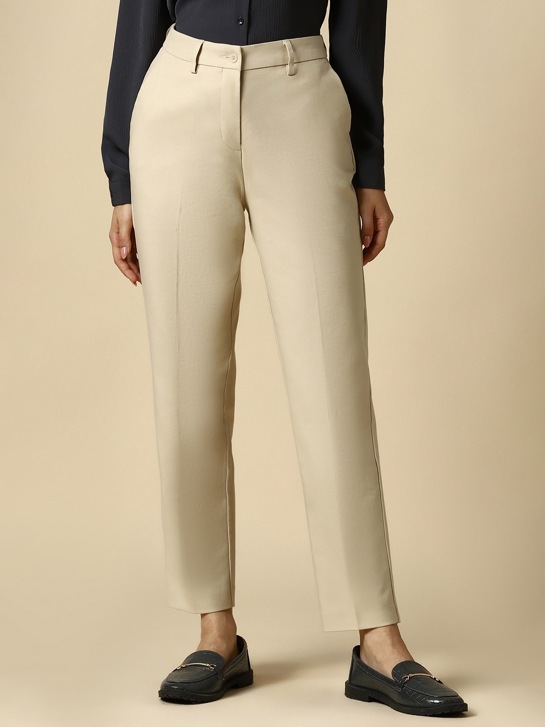 

Allen Solly Woman Solid Formal Trousers, Beige