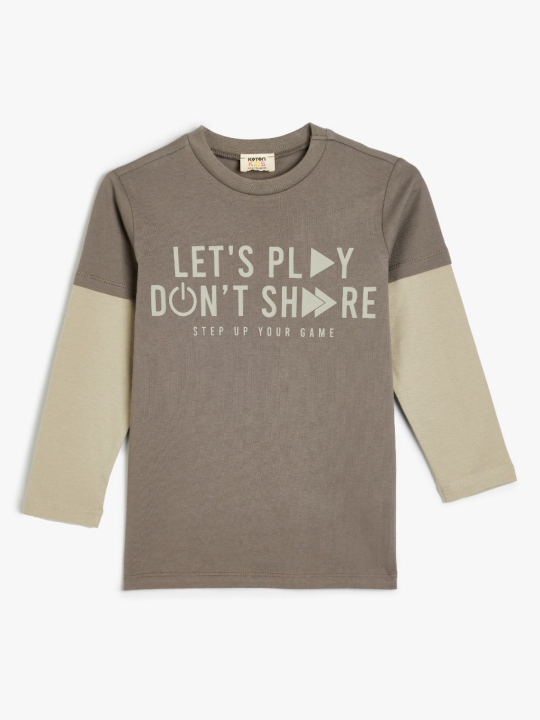 

Koton Boys Typography Printed Round Neck Cotton T-shirt, Brown