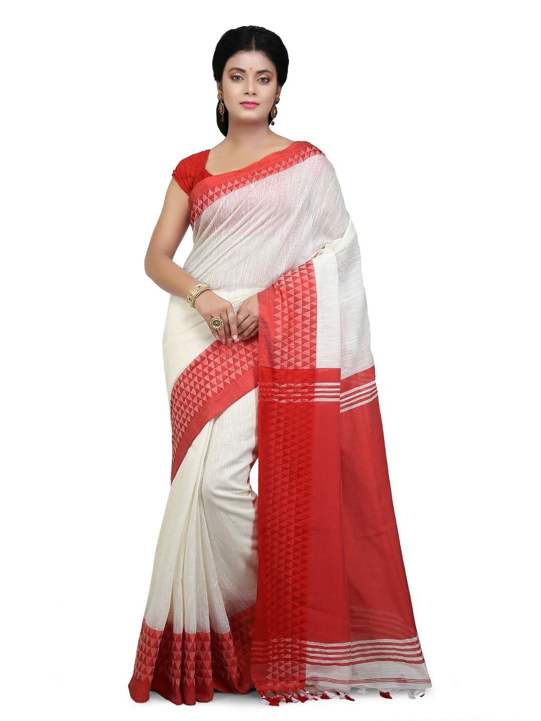 

Crochetin Woven Design Silk Cotton Saree, White