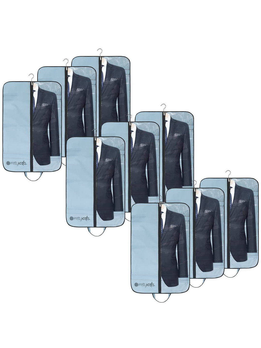 

prettykrafts Grey & Black 9 Pieces Printed Reusable Blazer cover Organisers