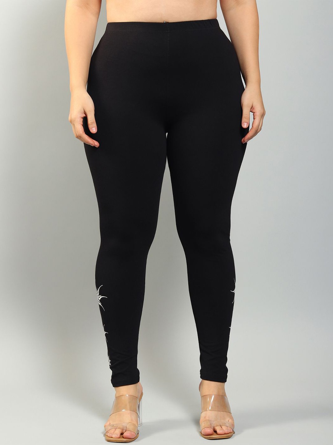 

Plus Size Women Printed 4-Way Stretch Ankle-Length Slip-On Leggings, Black