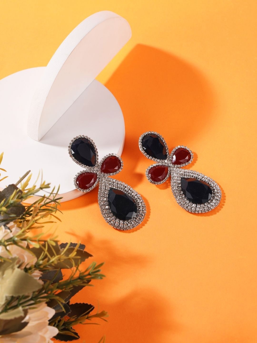 

KPOP Silver-Plated Contemporary Rhinestone Studded Drop Earrings